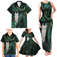 New Zealand Aotearoa Family Matching Tank Maxi Dress and Hawaiian Shirt Maori Tane Te Waiora Paua Shell Glitter Green LT05 - Polynesian Pride