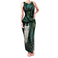 New Zealand Aotearoa Family Matching Tank Maxi Dress and Hawaiian Shirt Maori Tane Te Waiora Paua Shell Glitter Green LT05 Mom's Dress Green - Polynesian Pride