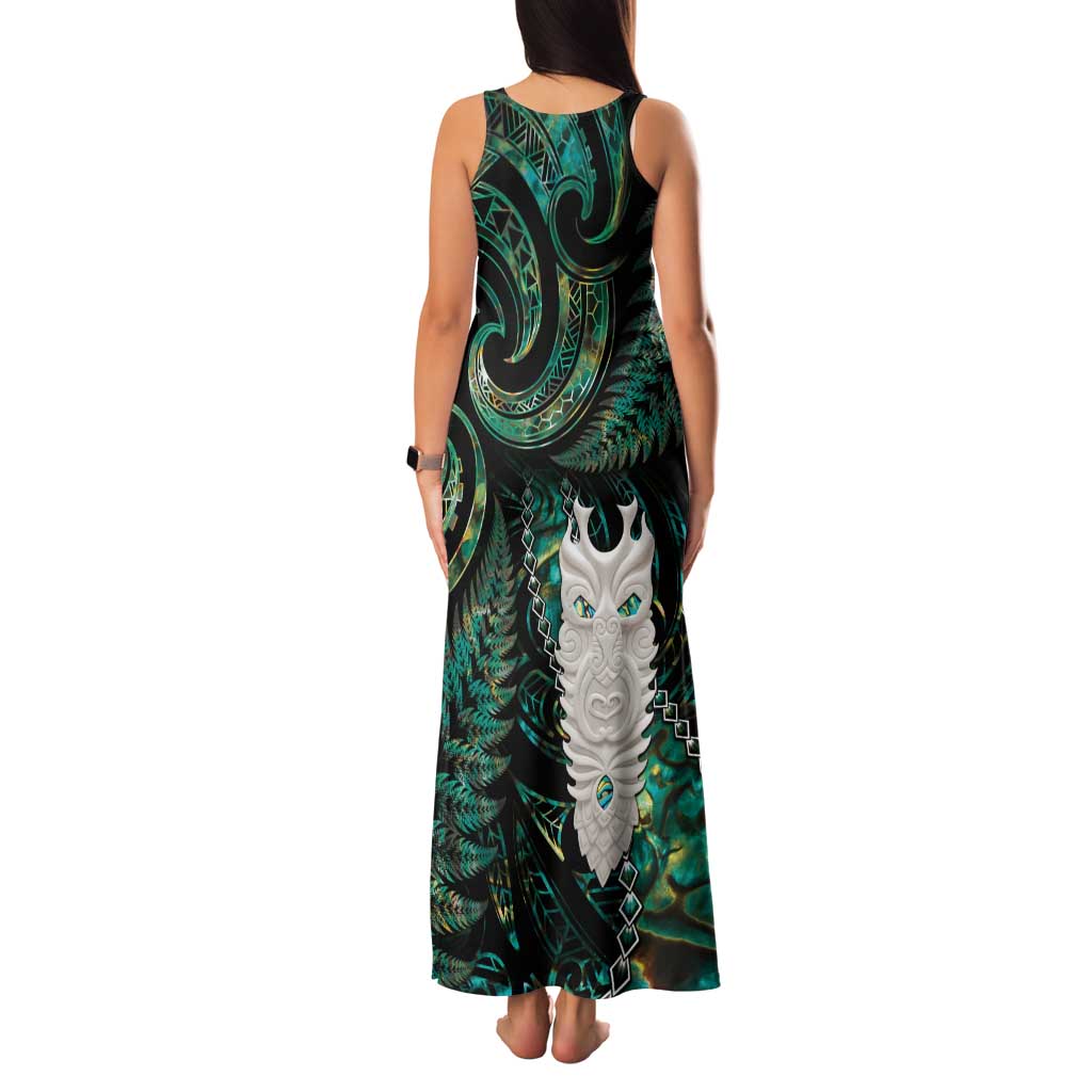 New Zealand Aotearoa Family Matching Tank Maxi Dress and Hawaiian Shirt Maori Tane Te Waiora Paua Shell Glitter Green LT05 - Polynesian Pride