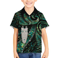 New Zealand Aotearoa Family Matching Tank Maxi Dress and Hawaiian Shirt Maori Tane Te Waiora Paua Shell Glitter Green LT05 Son's Shirt Green - Polynesian Pride