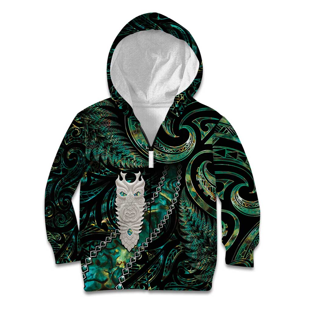 New Zealand Aotearoa Kid Hoodie Maori Tane Te Waiora Paua Shell Glitter Green