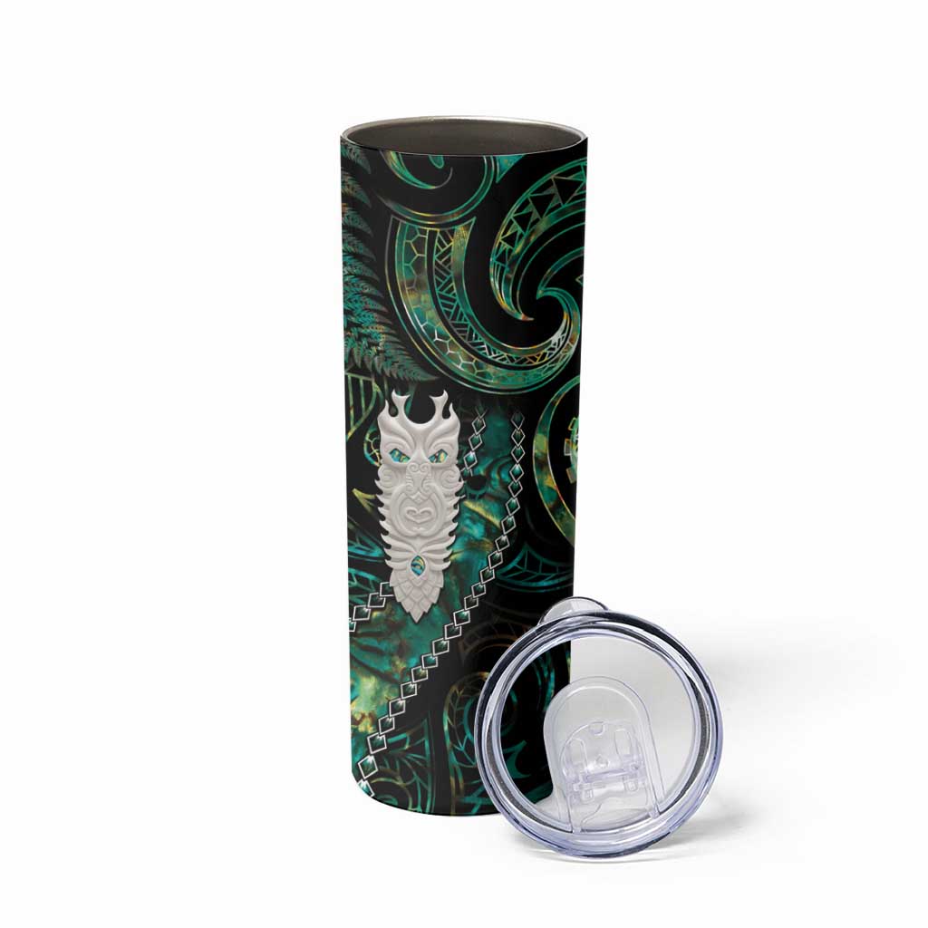 New Zealand Aotearoa Skinny Tumbler Maori Tane Te Waiora Paua Shell Glitter Green