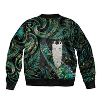 New Zealand Aotearoa Sleeve Zip Bomber Jacket Maori Tane Te Waiora Paua Shell Glitter Green