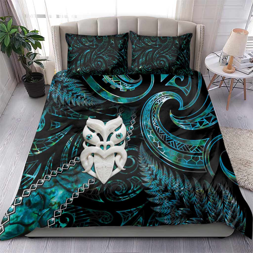 New Zealand Aotearoa Bedding Set Maori Wheku Paua Shell Glitter Turquoise