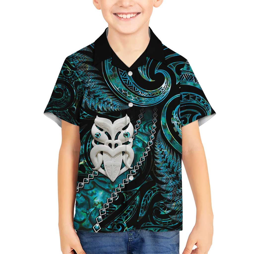 New Zealand Aotearoa Family Matching Long Sleeve Bodycon Dress and Hawaiian Shirt Maori Wheku Paua Shell Glitter Turquoise