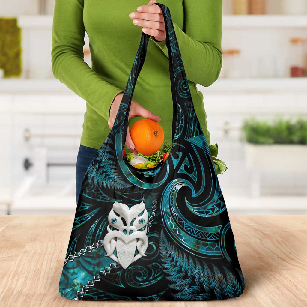 New Zealand Aotearoa Grocery Bag Maori Wheku Paua Shell Glitter Turquoise