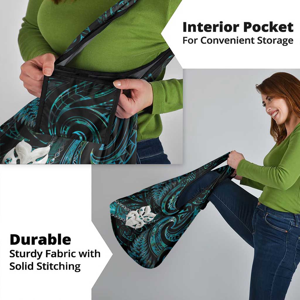 New Zealand Aotearoa Grocery Bag Maori Wheku Paua Shell Glitter Turquoise