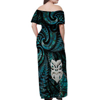 New Zealand Aotearoa Off Shoulder Maxi Dress Maori Wheku Paua Shell Glitter Turquoise LT05 - Polynesian Pride