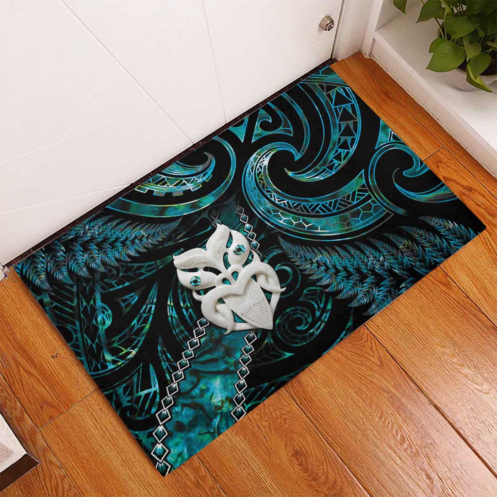 New Zealand Aotearoa Rubber Doormat Maori Wheku Paua Shell Glitter Turquoise LT05 - Polynesian Pride