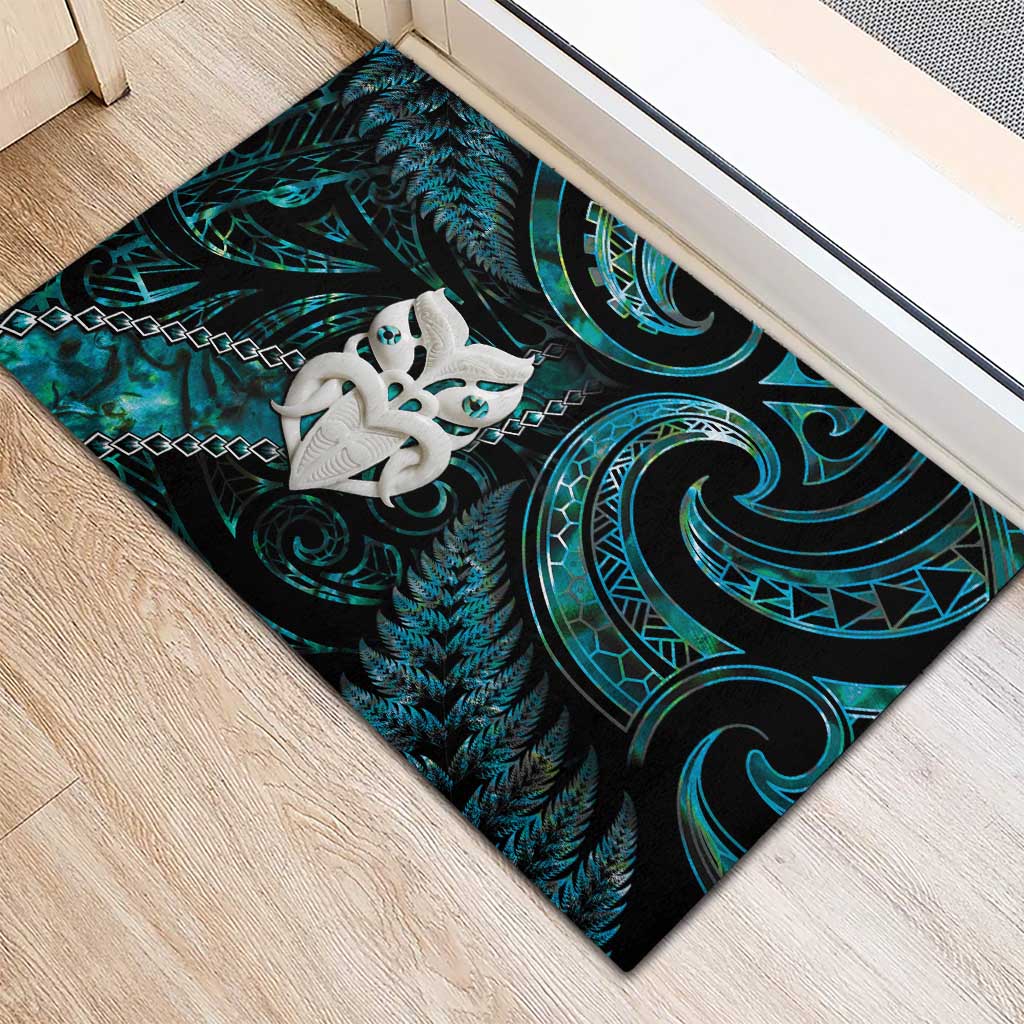 New Zealand Aotearoa Rubber Doormat Maori Wheku Paua Shell Glitter Turquoise LT05 - Polynesian Pride
