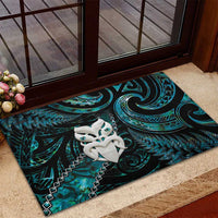 New Zealand Aotearoa Rubber Doormat Maori Wheku Paua Shell Glitter Turquoise LT05 - Polynesian Pride