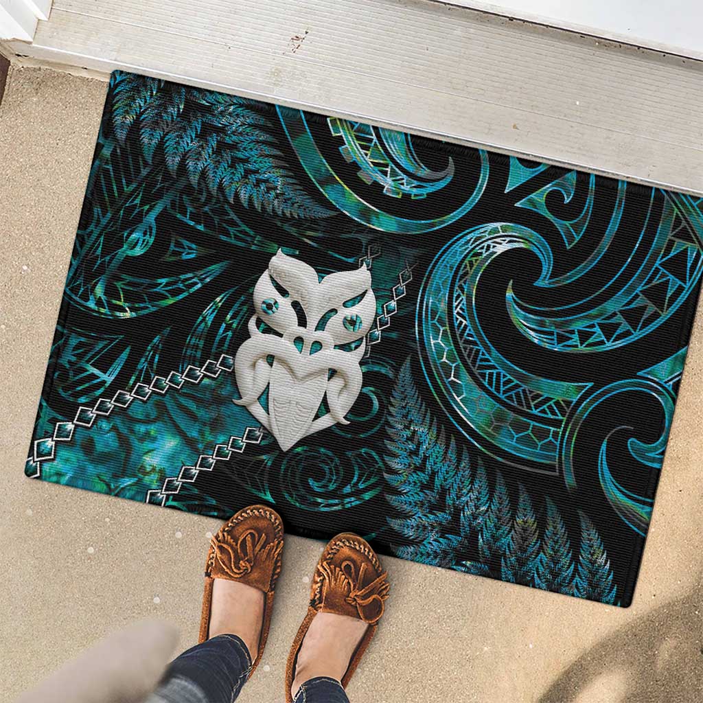 New Zealand Aotearoa Rubber Doormat Maori Wheku Paua Shell Glitter Turquoise LT05 - Polynesian Pride