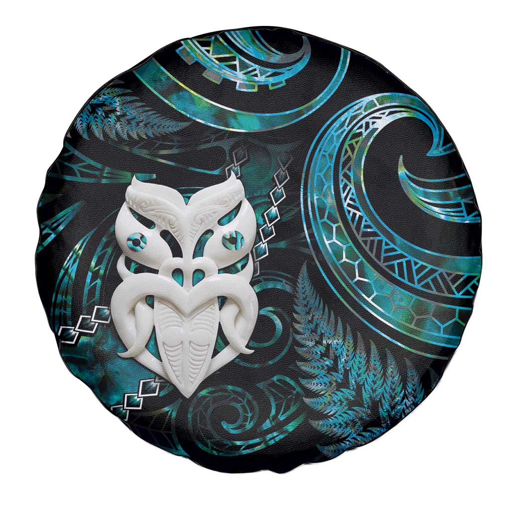 New Zealand Aotearoa Spare Tire Cover Maori Wheku Paua Shell Glitter Turquoise LT05 - Polynesian Pride