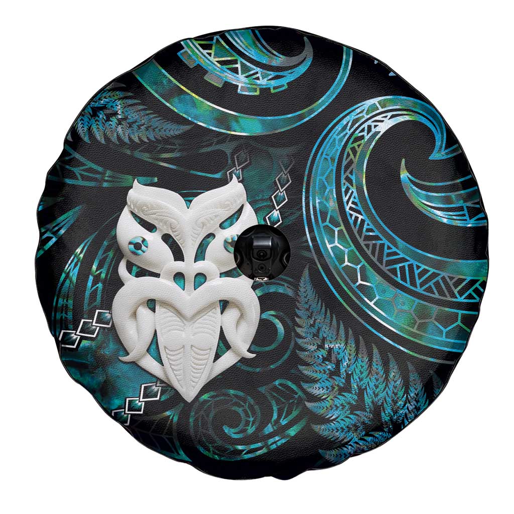 New Zealand Aotearoa Spare Tire Cover Maori Wheku Paua Shell Glitter Turquoise LT05 - Polynesian Pride