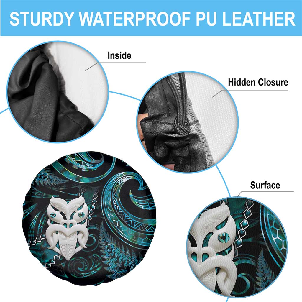 New Zealand Aotearoa Spare Tire Cover Maori Wheku Paua Shell Glitter Turquoise LT05 - Polynesian Pride