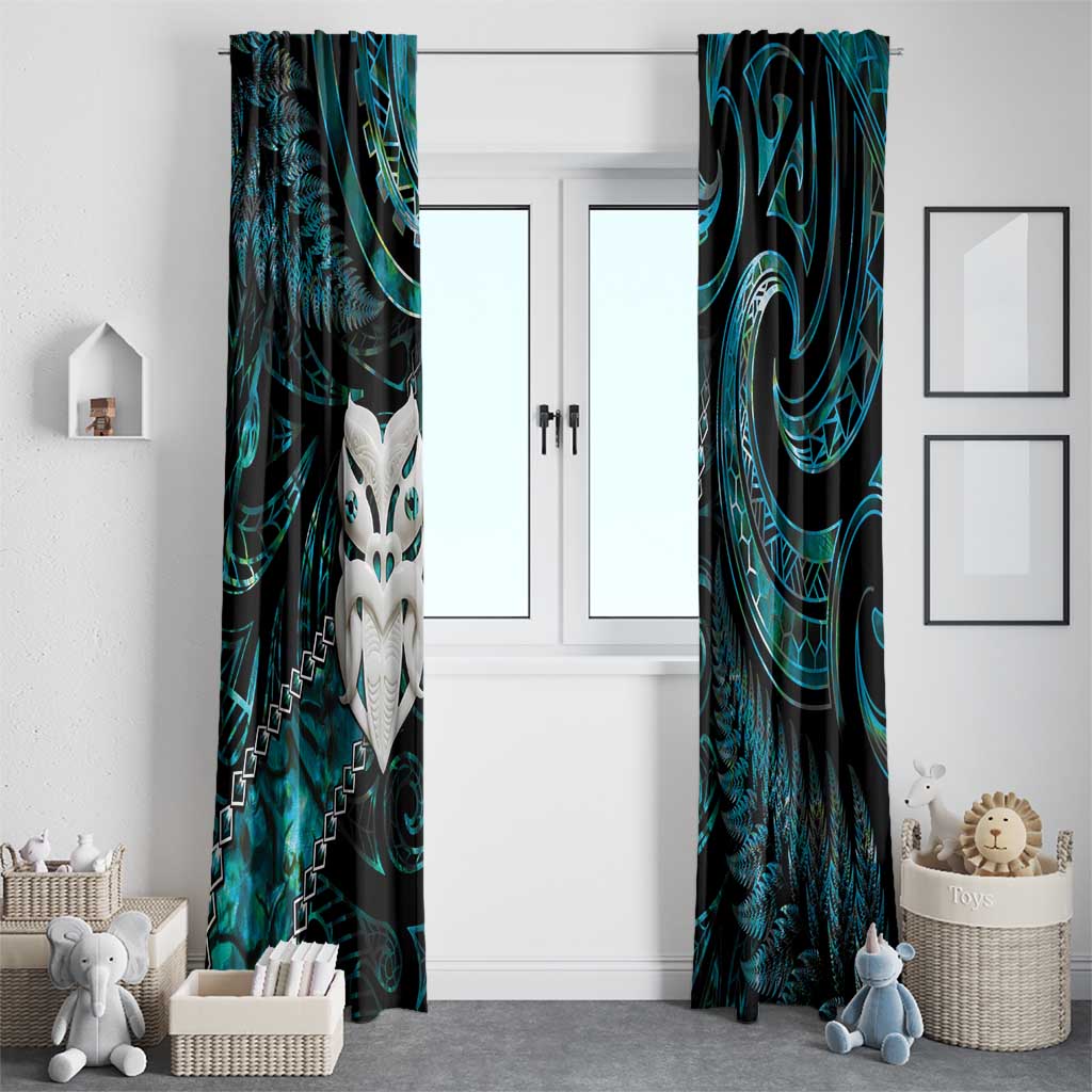 New Zealand Aotearoa Window Curtain Maori Wheku Paua Shell Glitter Turquoise