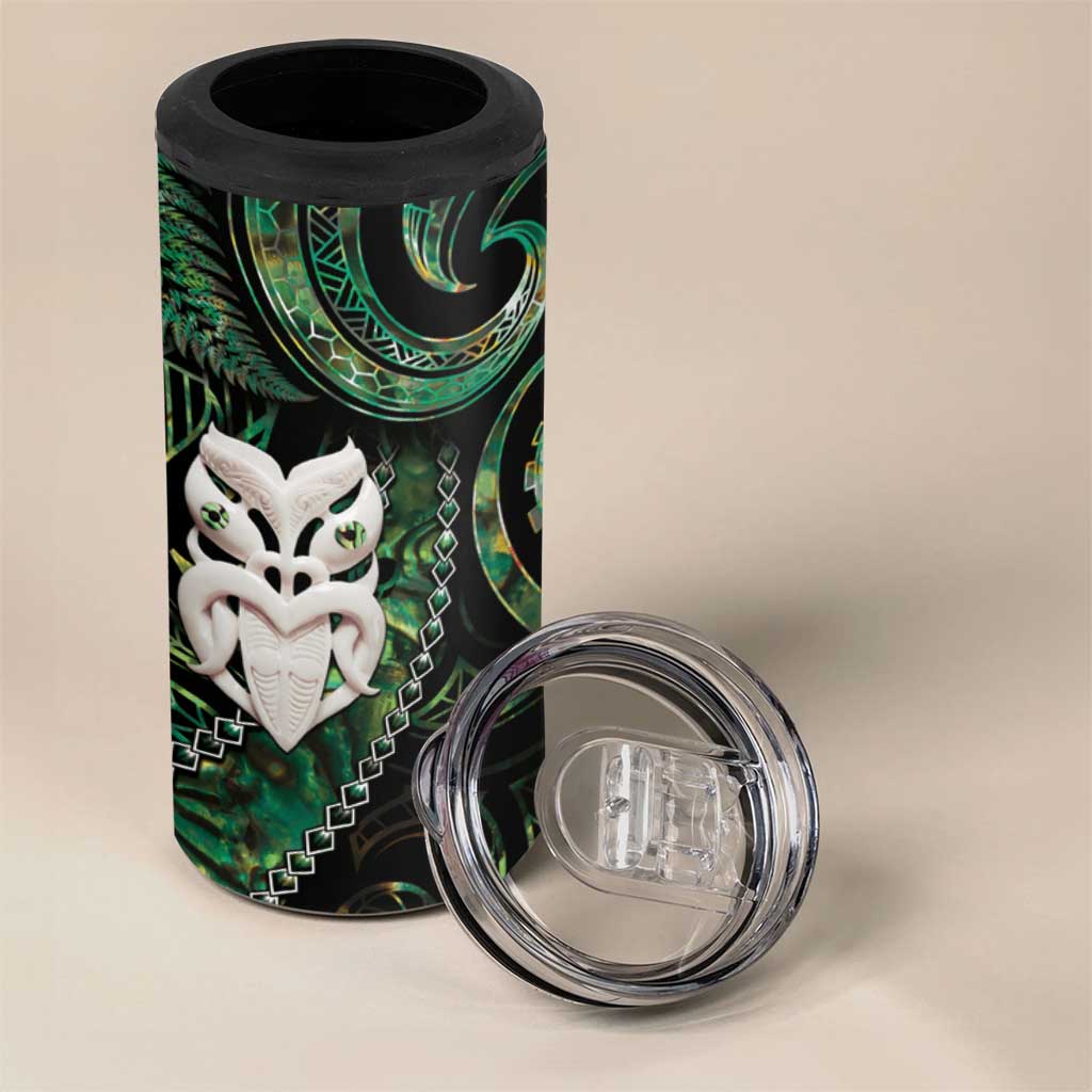 New Zealand Aotearoa 4 in 1 Can Cooler Tumbler Maori Wheku Paua Shell Glitter Green