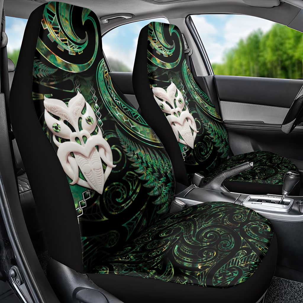 New Zealand Aotearoa Car Seat Cover Maori Wheku Paua Shell Glitter Green
