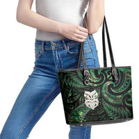 New Zealand Aotearoa Leather Tote Bag Maori Wheku Paua Shell Glitter Green