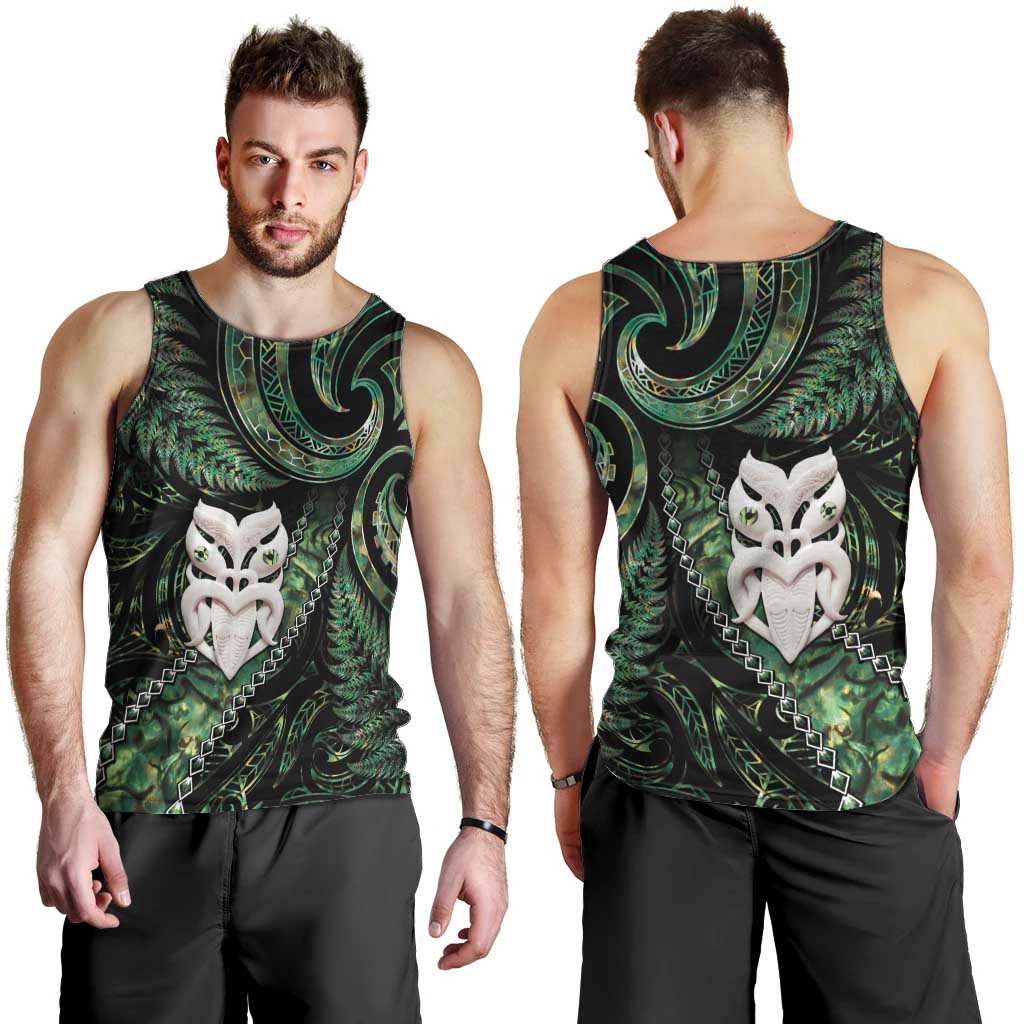 New Zealand Aotearoa Men Tank Top Maori Wheku Paua Shell Glitter Green