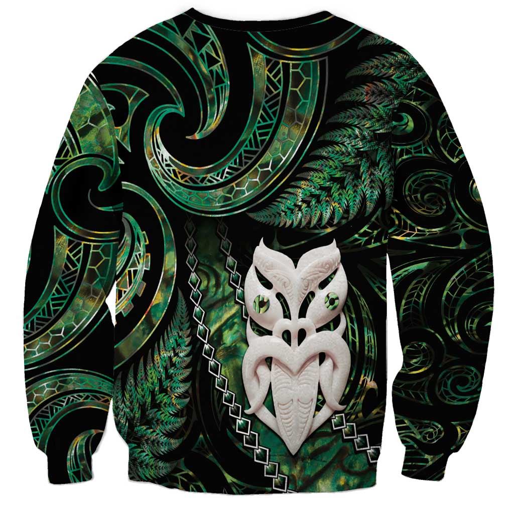 New Zealand Aotearoa Sweatshirt Maori Wheku Paua Shell Glitter Green LT05 - Polynesian Pride