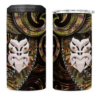 New Zealand Aotearoa 4 in 1 Can Cooler Tumbler Maori Wheku Paua Shell Glitter Gold