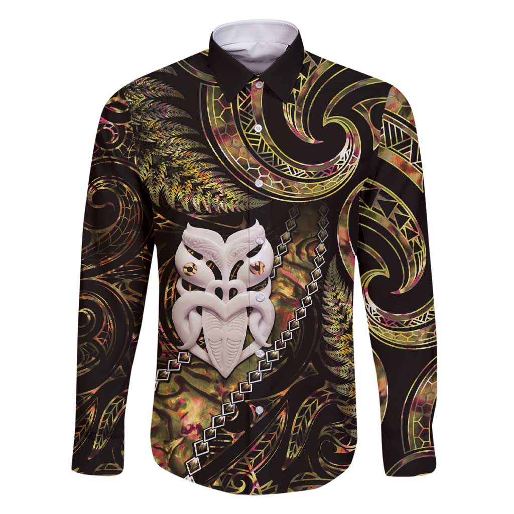 New Zealand Aotearoa Family Matching Short Sleeve Bodycon Dress and Hawaiian Shirt Maori Wheku Paua Shell Glitter Gold