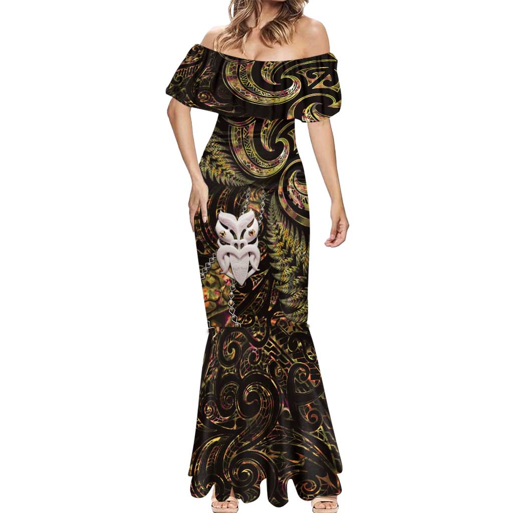 New Zealand Aotearoa Mermaid Dress Maori Wheku Paua Shell Glitter Gold