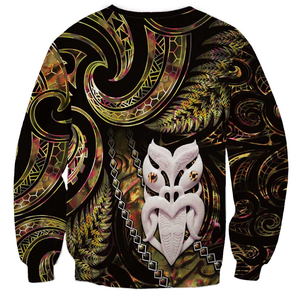 New Zealand Aotearoa Sweatshirt Maori Wheku Paua Shell Glitter Gold LT05 - Polynesian Pride
