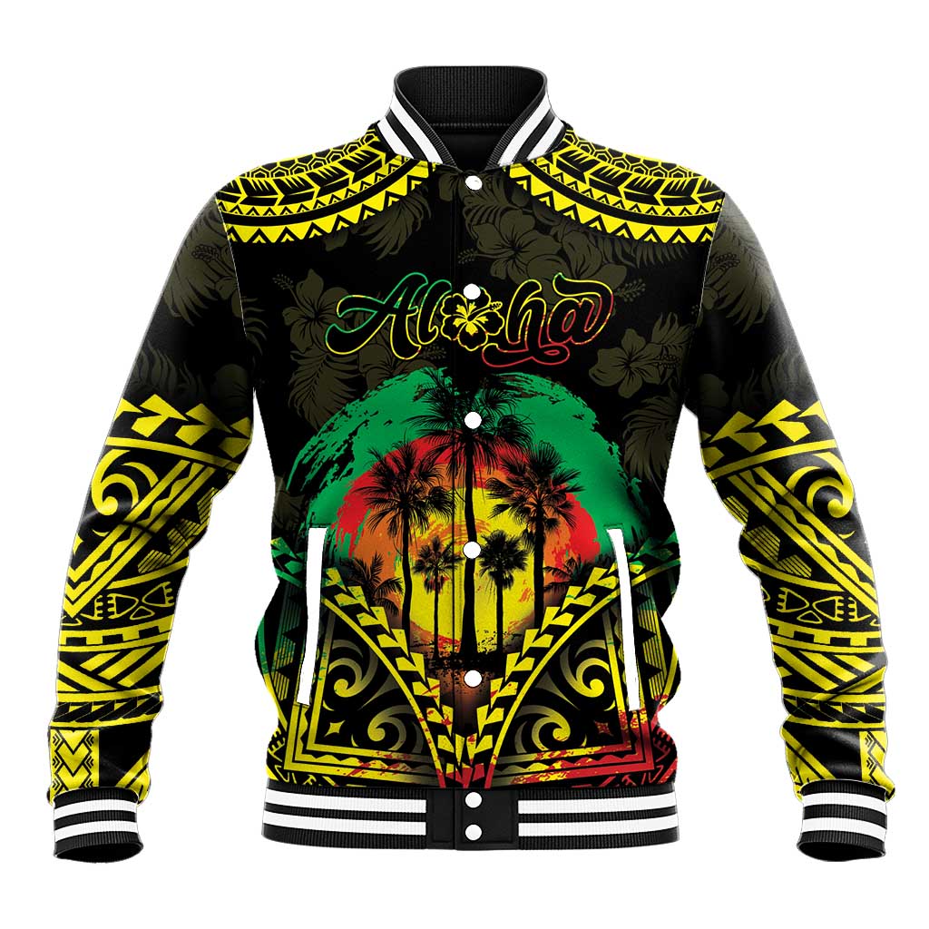 Aloha Tropical Palm Trees Baseball Jacket Reggae Polynesian Pattern