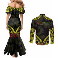Aloha Tropical Palm Trees Couples Matching Mermaid Dress and Long Sleeve Button Shirt Reggae Polynesian Pattern