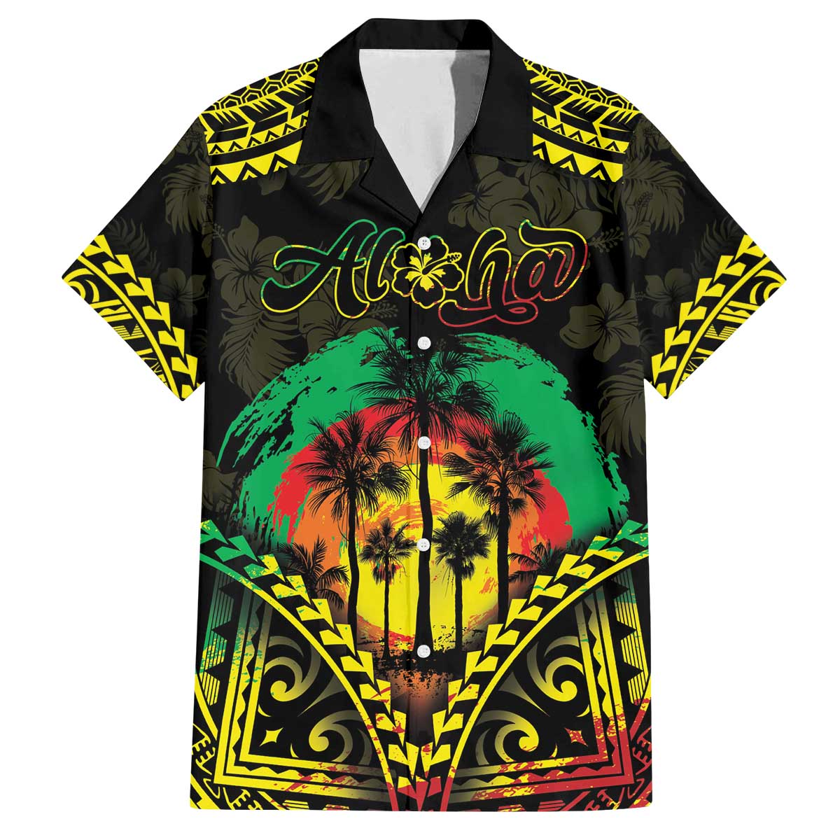 Aloha Tropical Palm Trees Family Matching Puletasi and Hawaiian Shirt Reggae Polynesian Pattern
