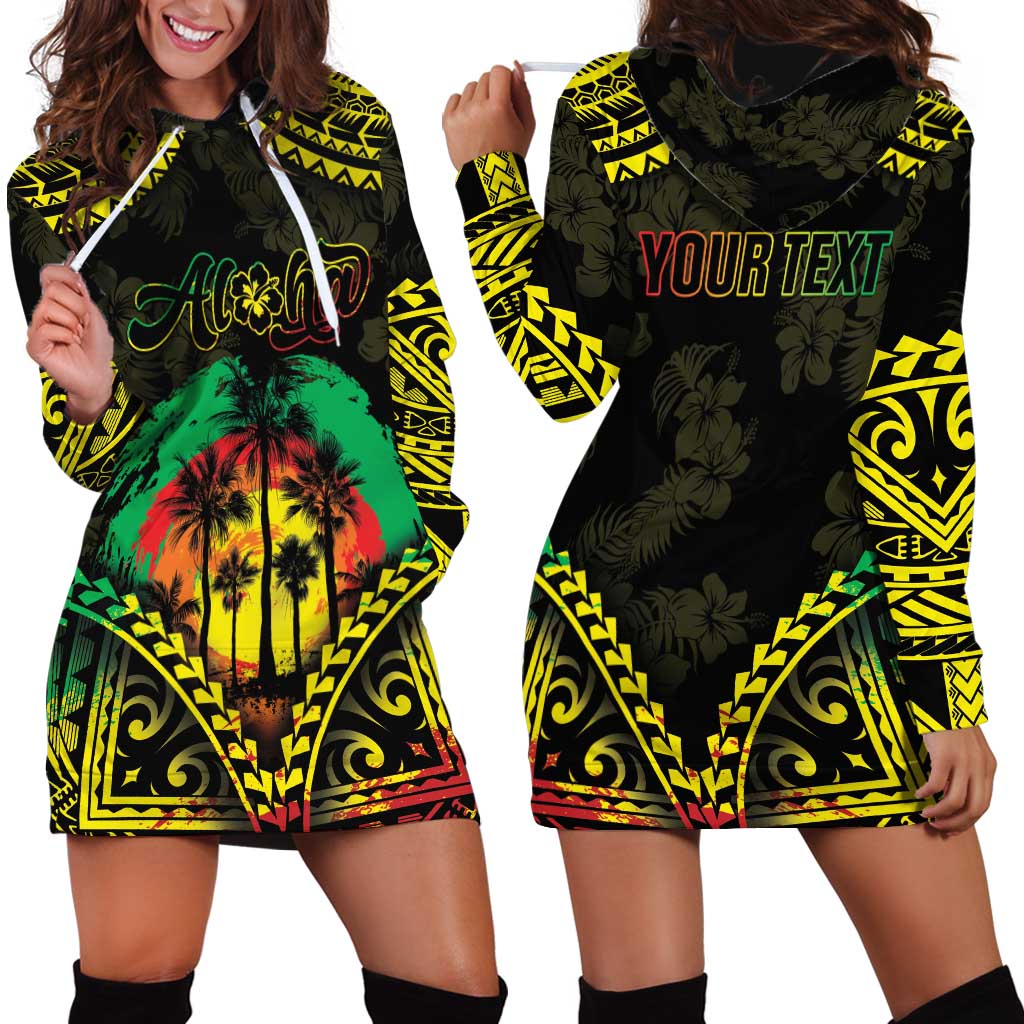 Aloha Tropical Palm Trees Hoodie Dress Reggae Polynesian Pattern