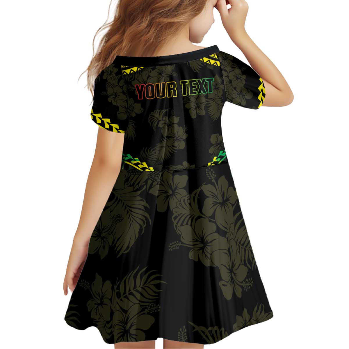 Aloha Tropical Palm Trees Kid Short Sleeve Dress Reggae Polynesian Pattern