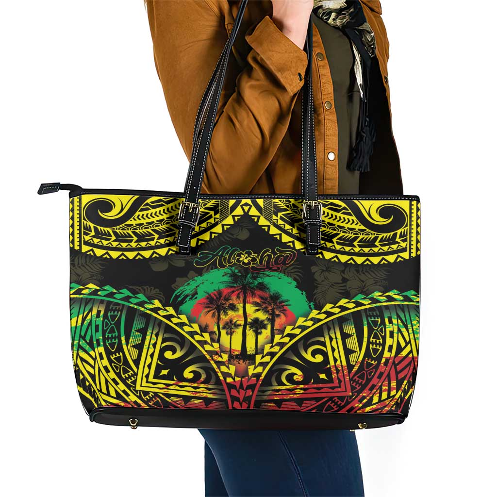 Aloha Tropical Palm Trees Leather Tote Bag Reggae Polynesian Pattern