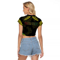 Aloha Tropical Palm Trees Raglan Cropped T Shirt Reggae Polynesian Pattern