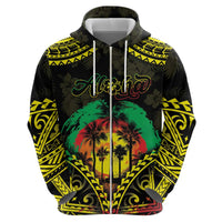 Aloha Tropical Palm Trees Zip Hoodie Reggae Polynesian Pattern