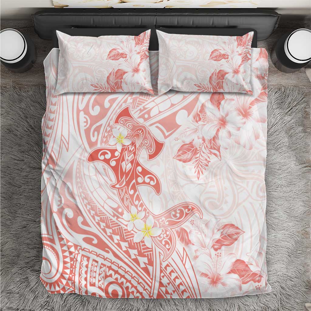 Polynesia Hammerhead Shark Bedding Set Tropical Flowers Tribal Pattern Peach LT05 Peach - Polynesian Pride