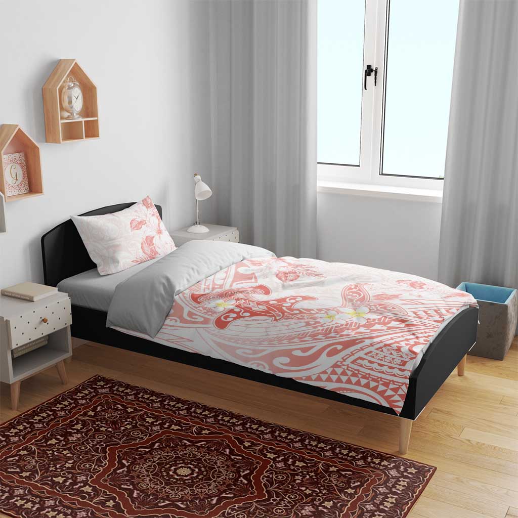 Polynesia Hammerhead Shark Bedding Set Tropical Flowers Tribal Pattern Peach
