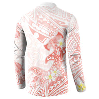 Polynesia Hammerhead Shark Button Sweatshirt Tropical Flowers Tribal Pattern Peach
