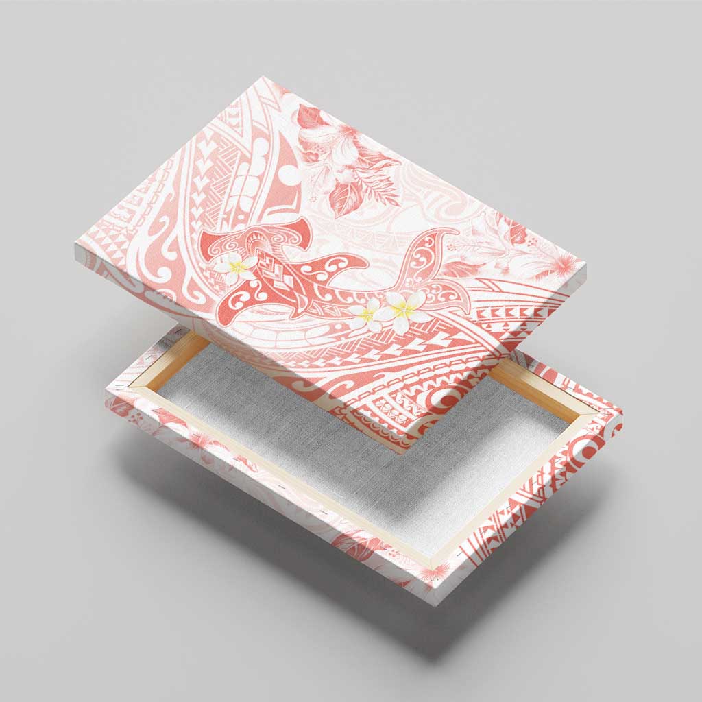 Polynesia Hammerhead Shark Canvas Wall Art Tropical Flowers Tribal Pattern Peach