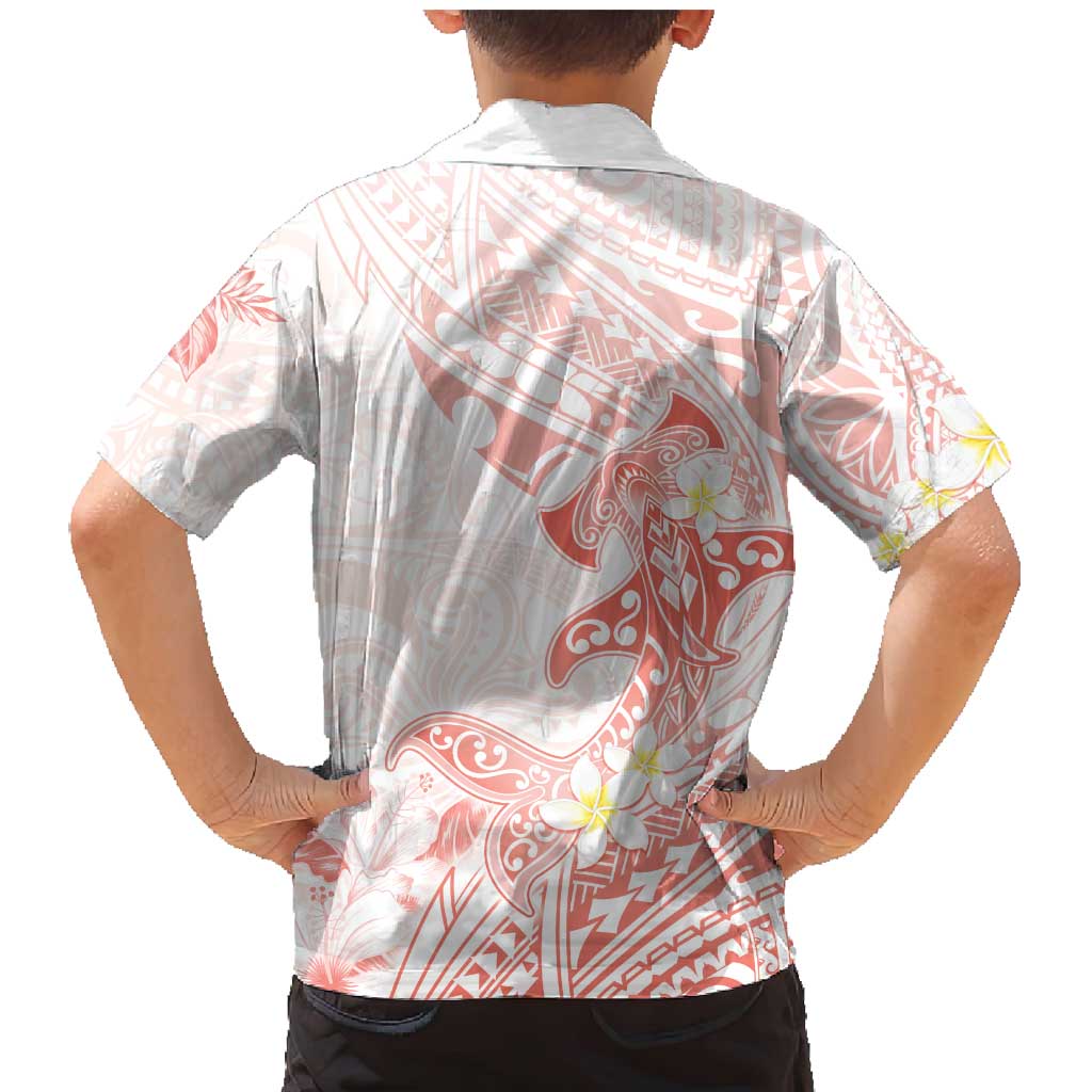 Polynesia Hammerhead Shark Family Matching Mermaid Dress and Hawaiian Shirt Tropical Flowers Tribal Pattern Peach