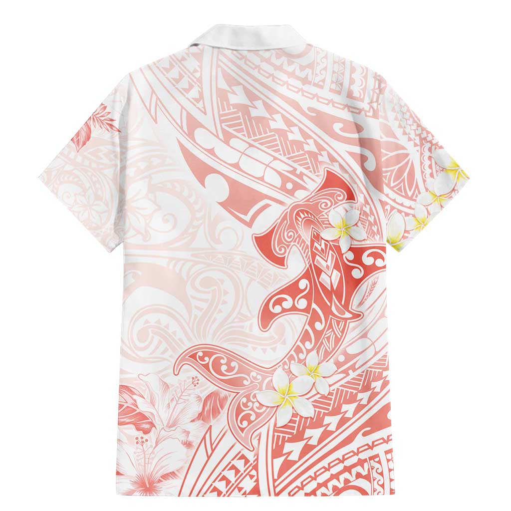 Polynesia Hammerhead Shark Family Matching Mermaid Dress and Hawaiian Shirt Tropical Flowers Tribal Pattern Peach