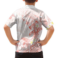 Polynesia Hammerhead Shark Family Matching Tank Maxi Dress and Hawaiian Shirt Tropical Flowers Tribal Pattern Peach