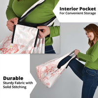 Polynesia Hammerhead Shark Grocery Bag Tropical Flowers Tribal Pattern Peach