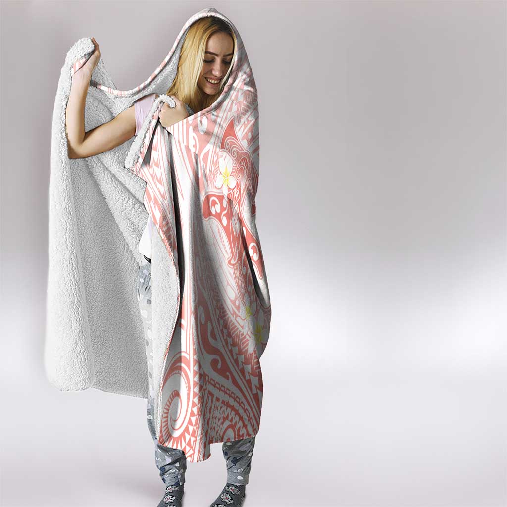 Polynesia Hammerhead Shark Hooded Blanket Tropical Flowers Tribal Pattern Peach LT05 - Polynesian Pride