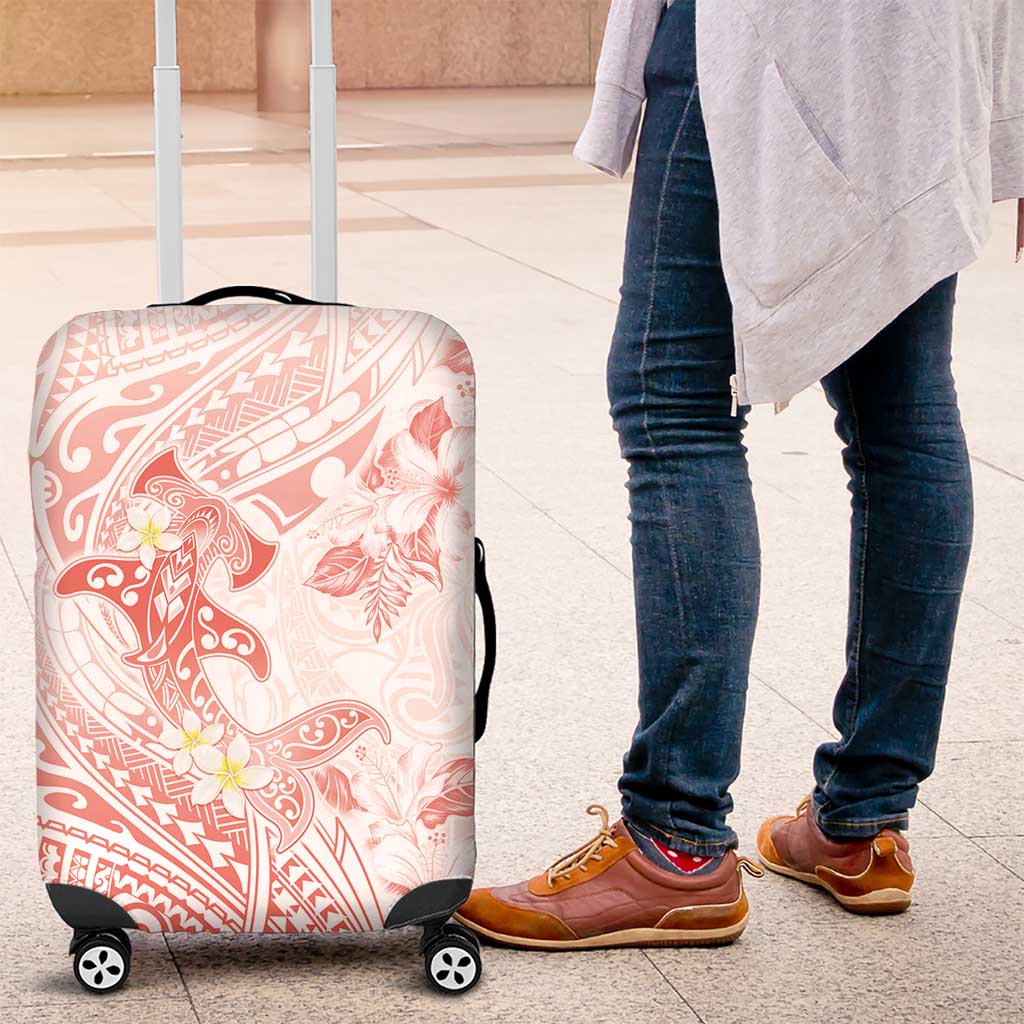 Polynesia Hammerhead Shark Luggage Cover Tropical Flowers Tribal Pattern Peach LT05 Peach - Polynesian Pride