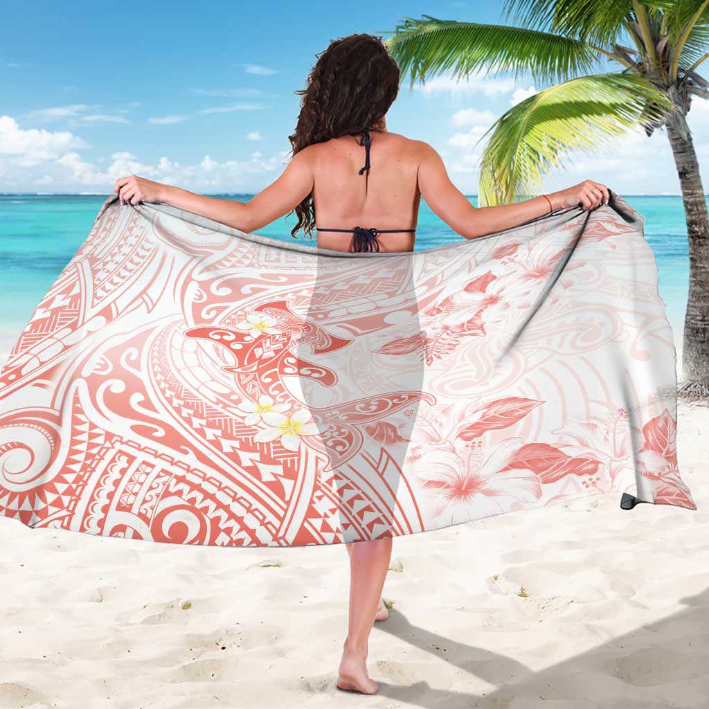 Polynesia Hammerhead Shark Sarong Tropical Flowers Tribal Pattern Peach