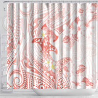 Polynesia Hammerhead Shark Shower Curtain Tropical Flowers Tribal Pattern Peach