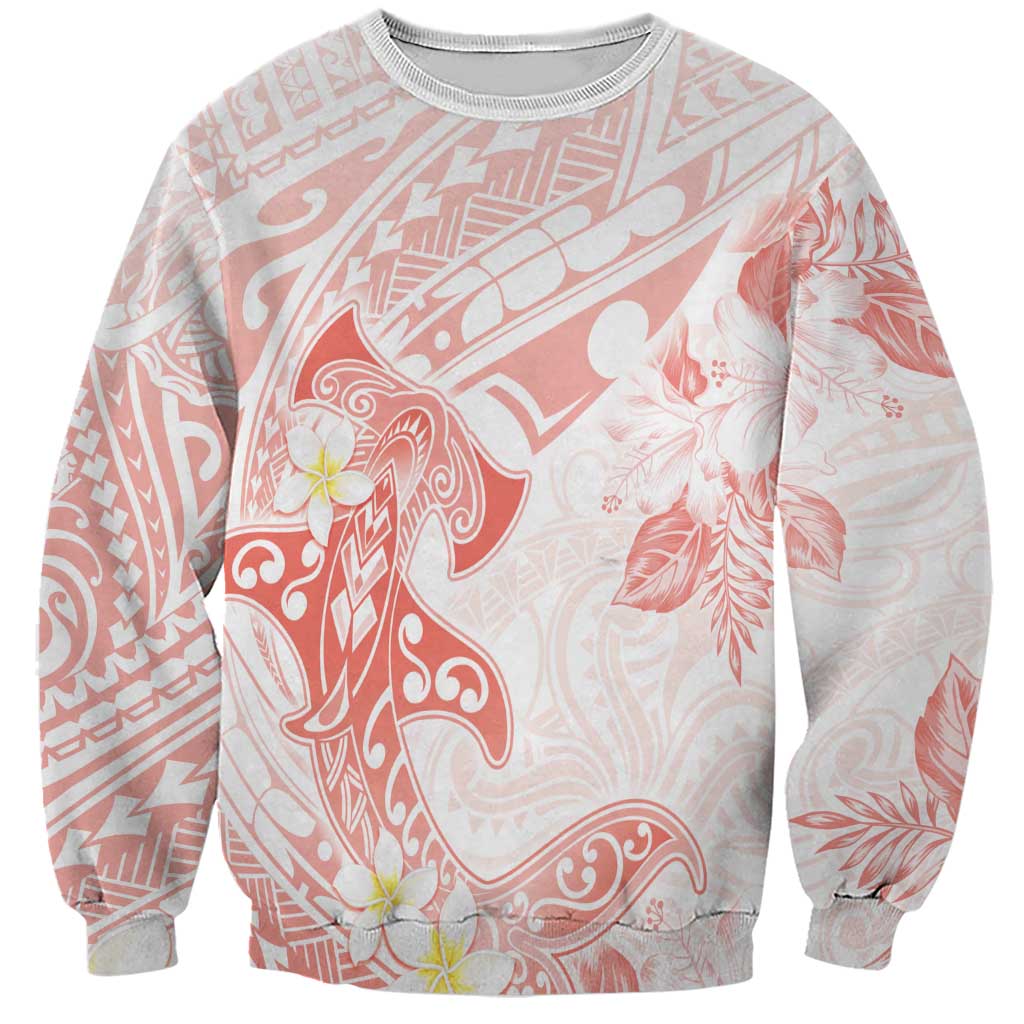 Polynesia Hammerhead Shark Sweatshirt Tropical Flowers Tribal Pattern Peach LT05 Unisex Peach - Polynesian Pride